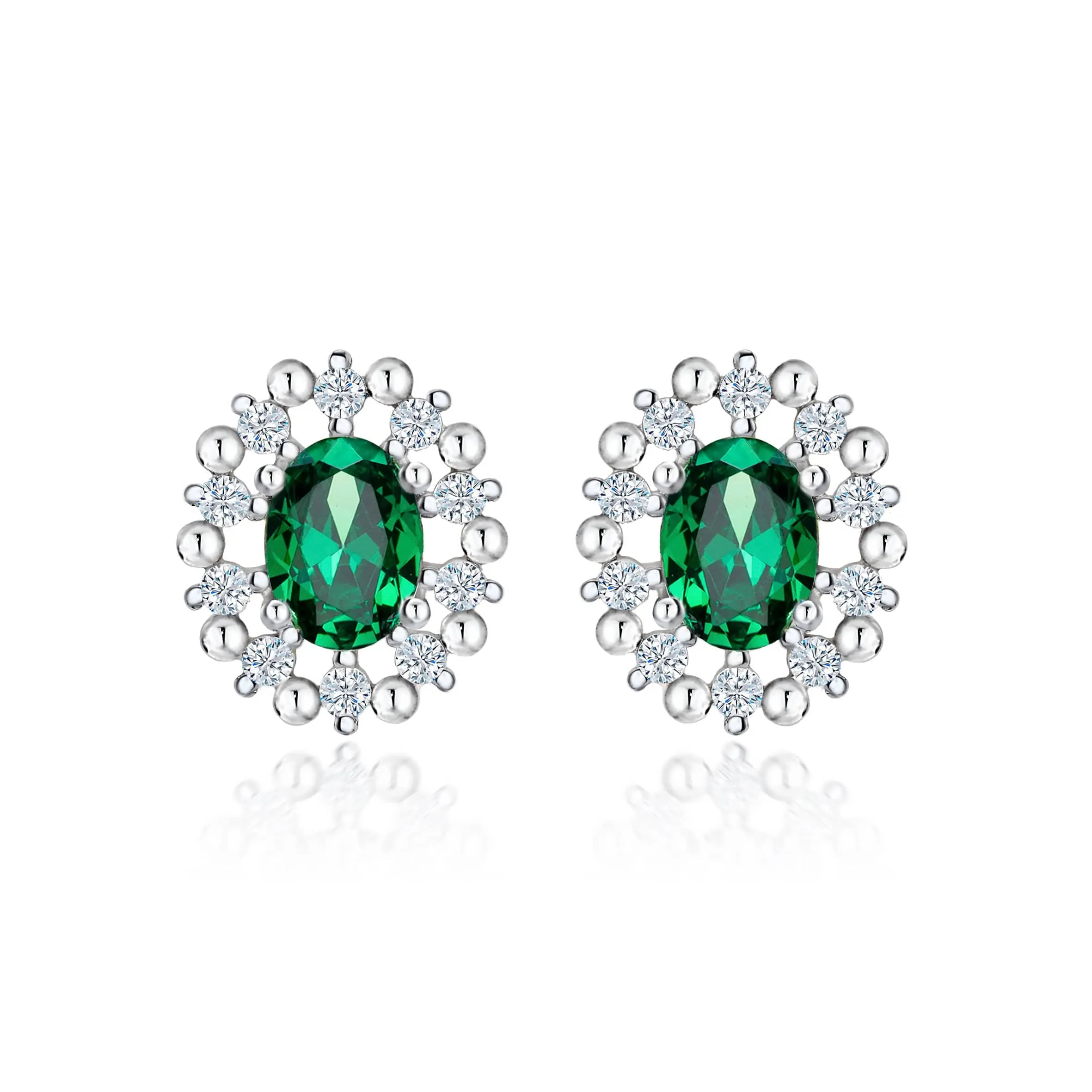 Opulence Emerald Luster Oval Cut Halo Earrings