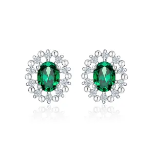 Opulence Emerald Luster Oval Cut Halo Earrings