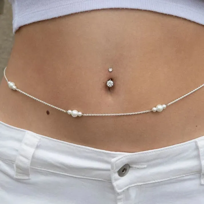 Pearl Rope Belly Chain Silver