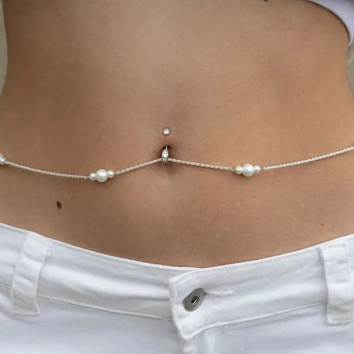 Pearl Rope Belly Chain Silver