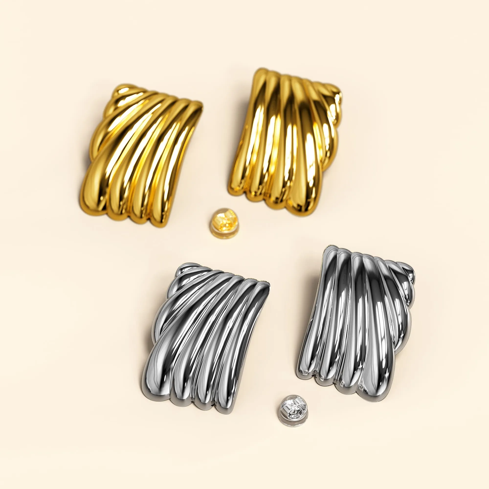 Pleated Angel Gold layered Stud Earrings
