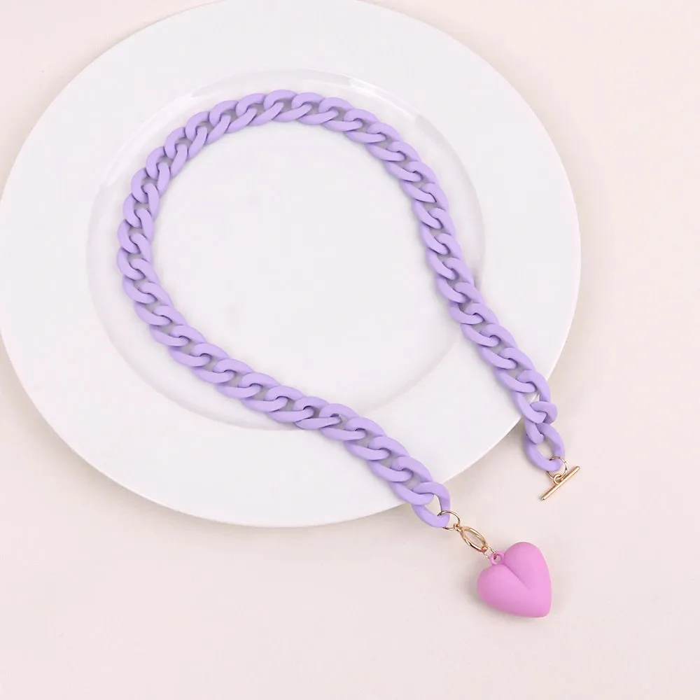 Punk Acrylic Chain Love Heart Pendant Necklace For Women