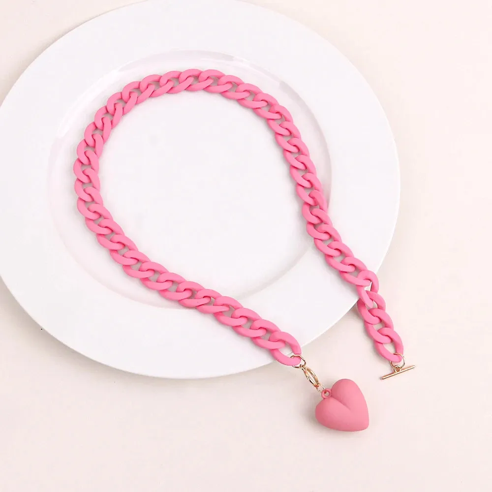Punk Acrylic Chain Love Heart Pendant Necklace For Women