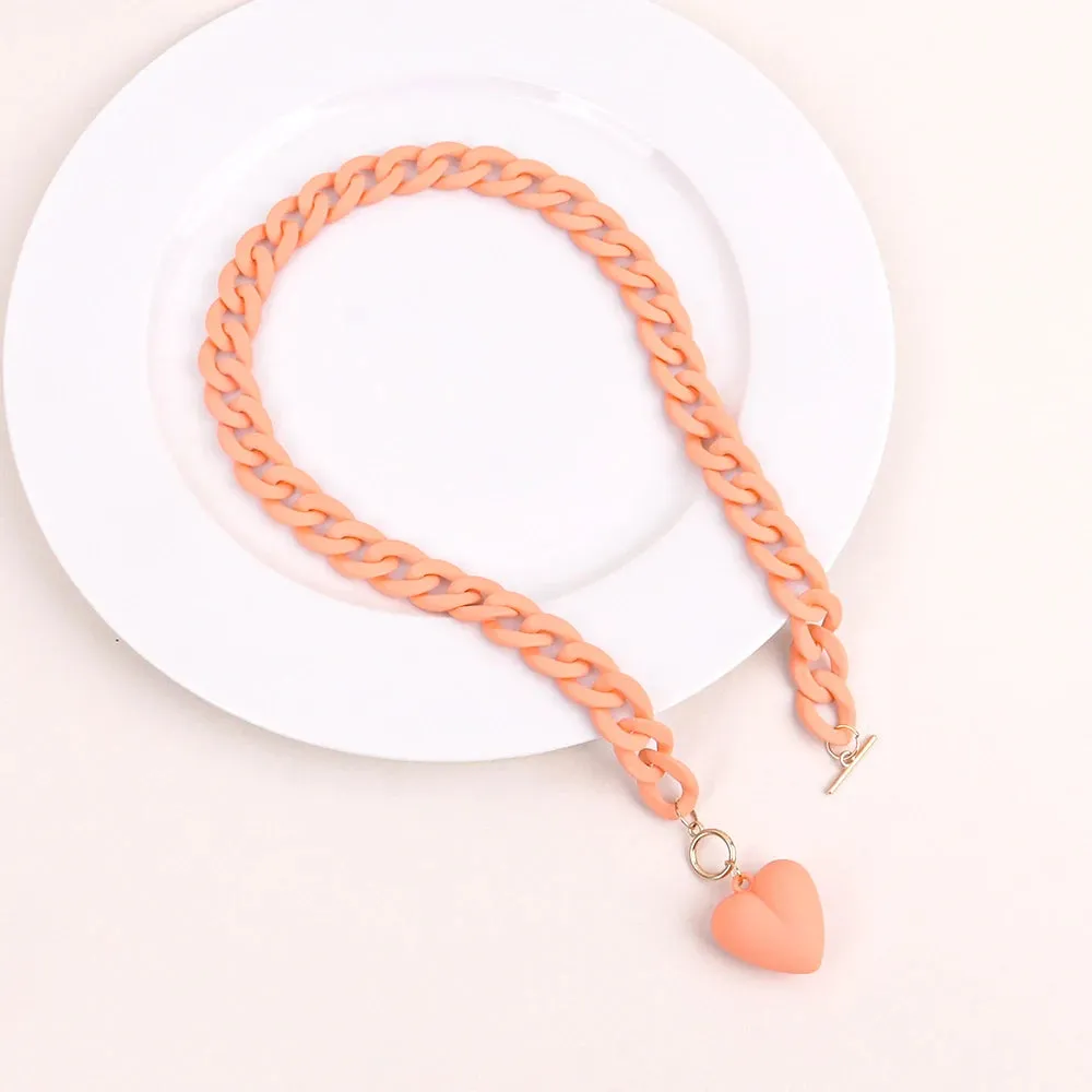 Punk Acrylic Chain Love Heart Pendant Necklace For Women