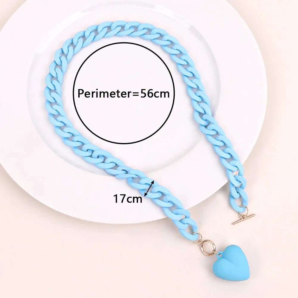 Punk Acrylic Chain Love Heart Pendant Necklace For Women
