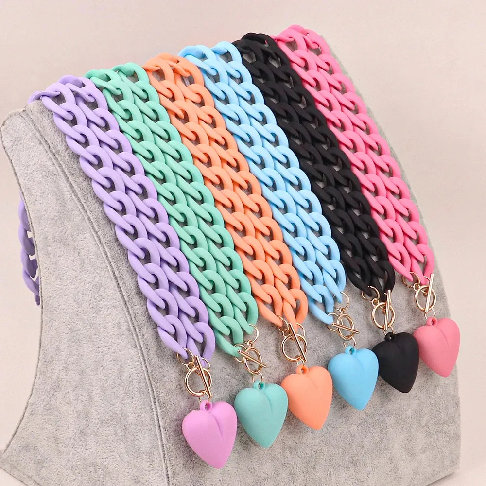 Punk Acrylic Chain Love Heart Pendant Necklace For Women
