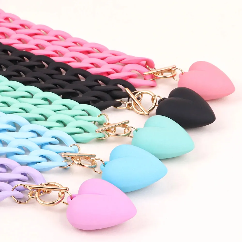 Punk Acrylic Chain Love Heart Pendant Necklace For Women