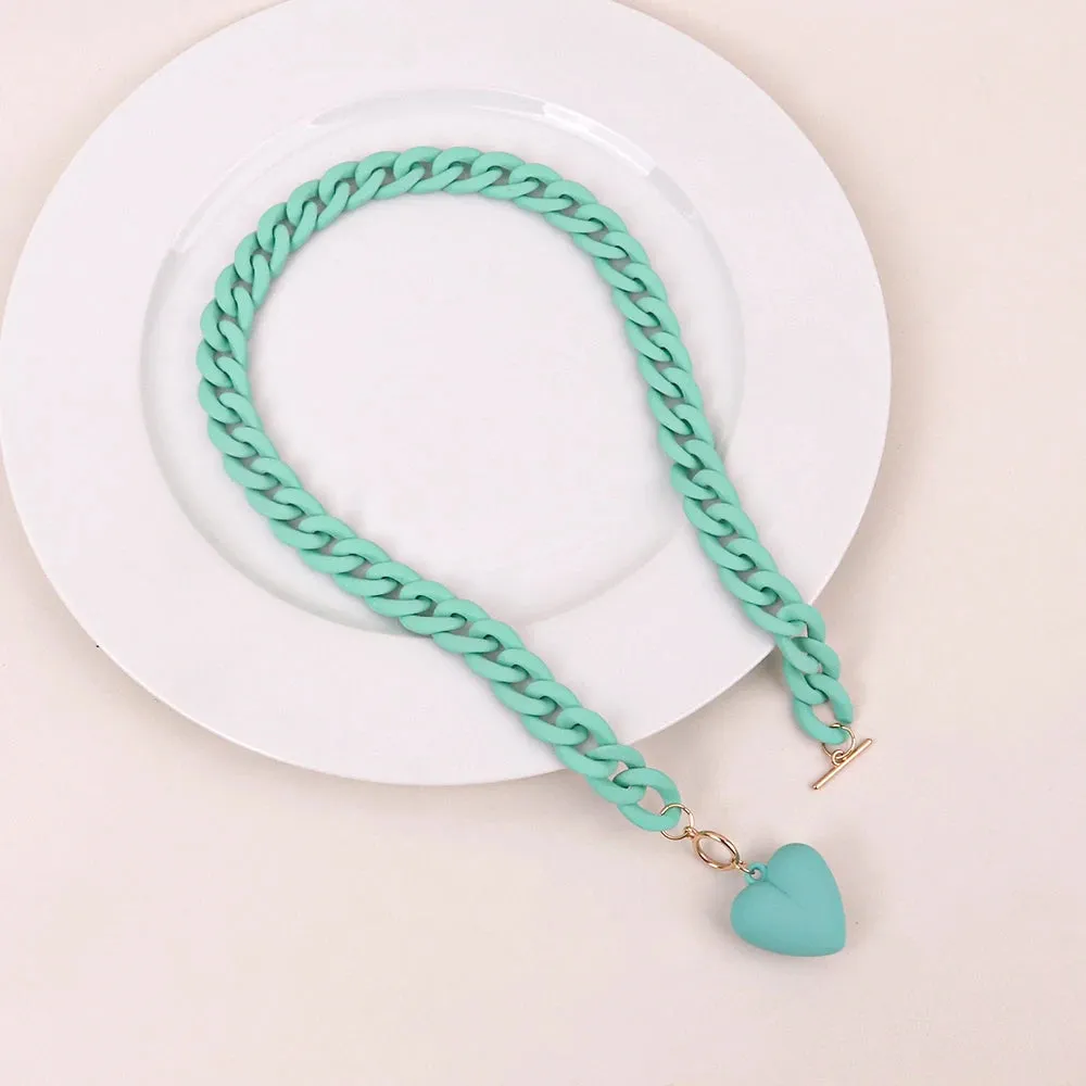 Punk Acrylic Chain Love Heart Pendant Necklace For Women