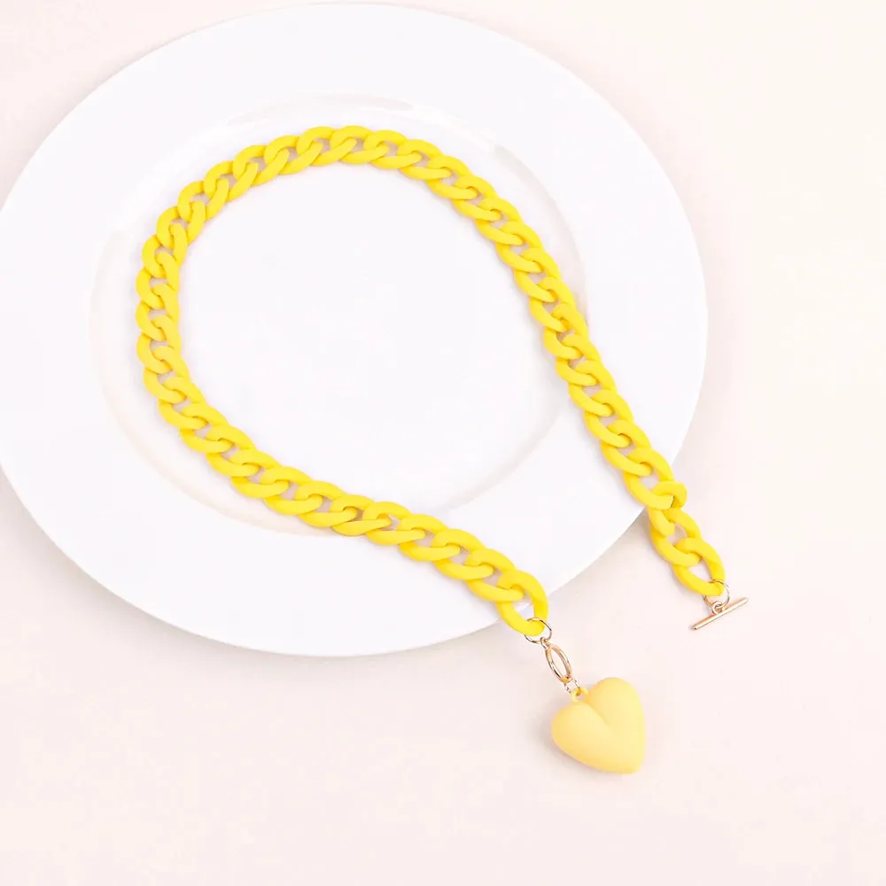 Punk Acrylic Chain Love Heart Pendant Necklace For Women