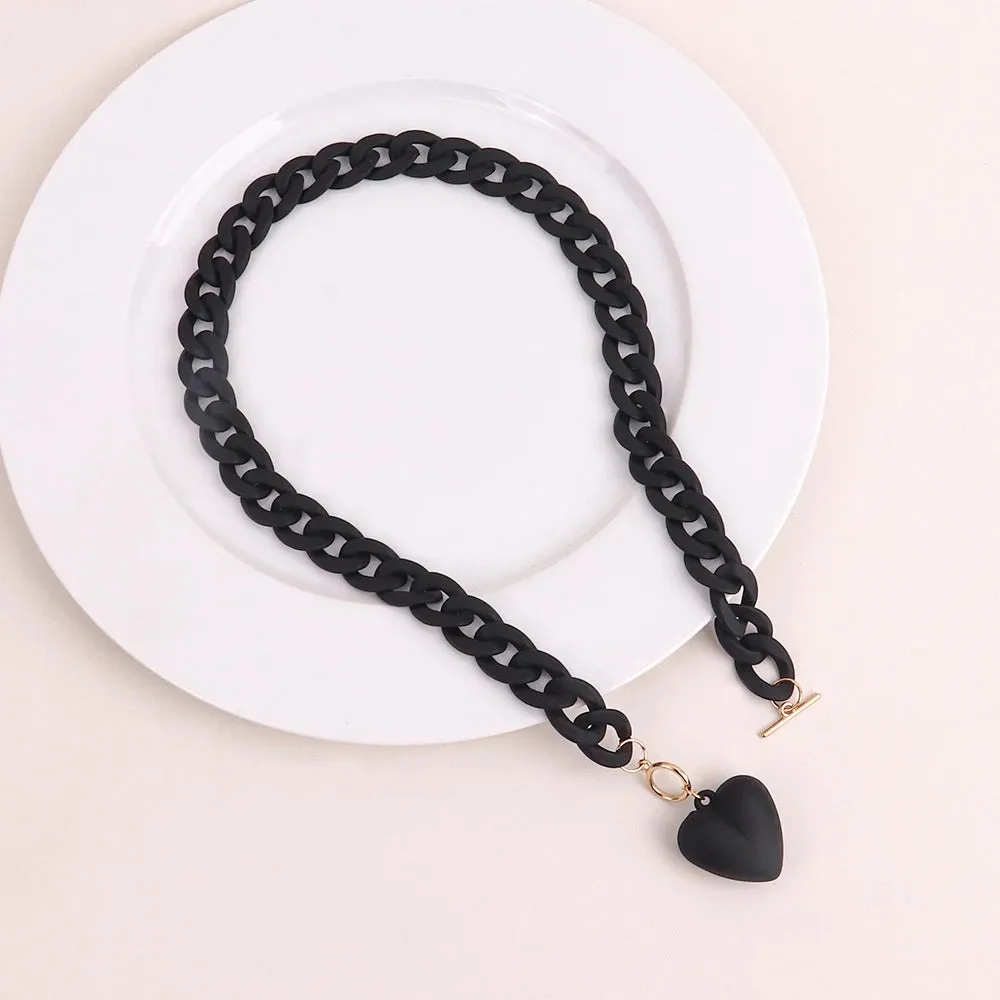 Punk Acrylic Chain Love Heart Pendant Necklace For Women