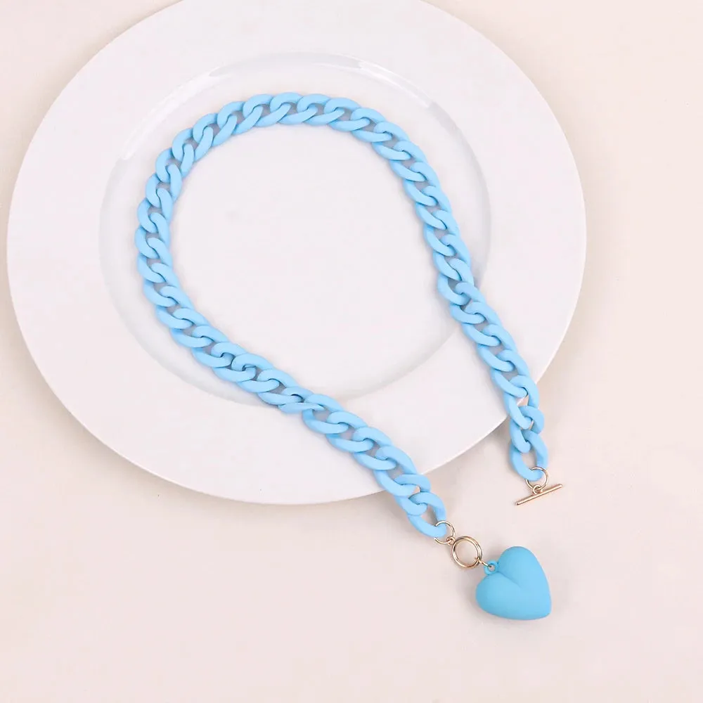 Punk Acrylic Chain Love Heart Pendant Necklace For Women