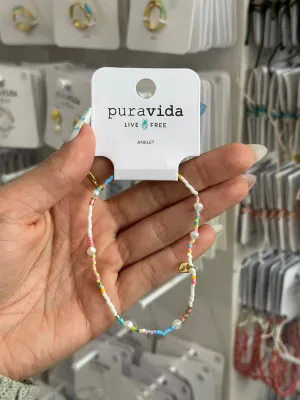 Pura Vida Seed Bead & Pearl Stretch Anklet
