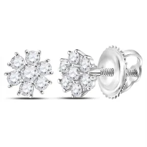 Radiant Blooms: 10kt White Gold Diamond Flower Cluster Burst Earrings