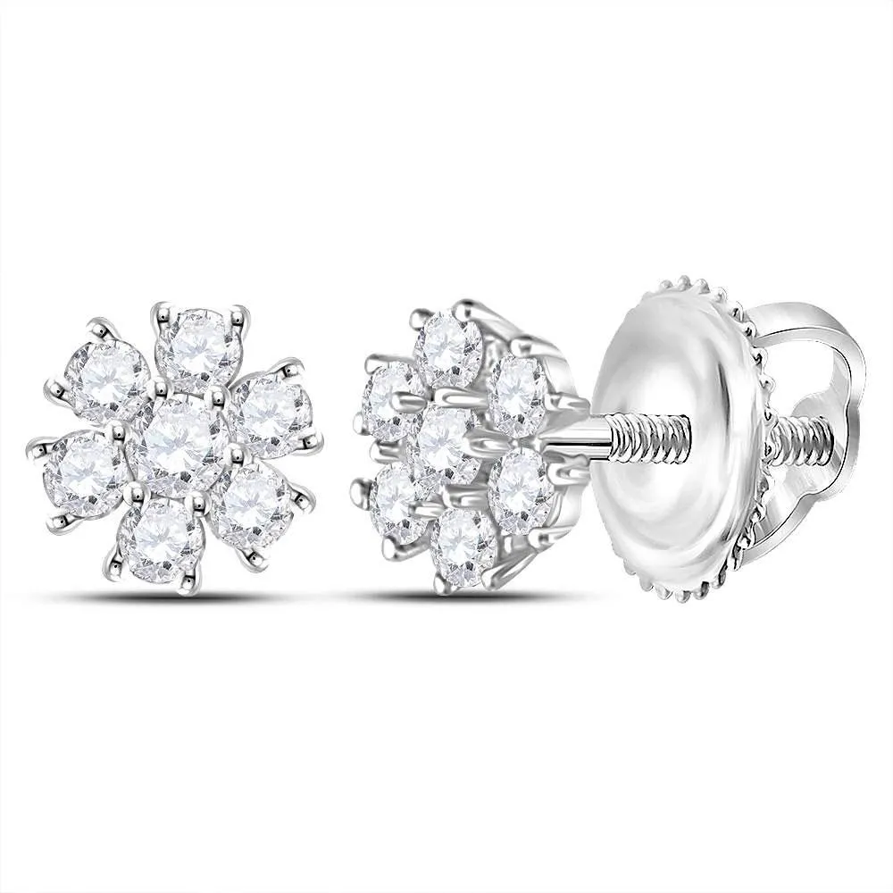 Radiant Blooms: 10kt White Gold Diamond Flower Cluster Burst Earrings