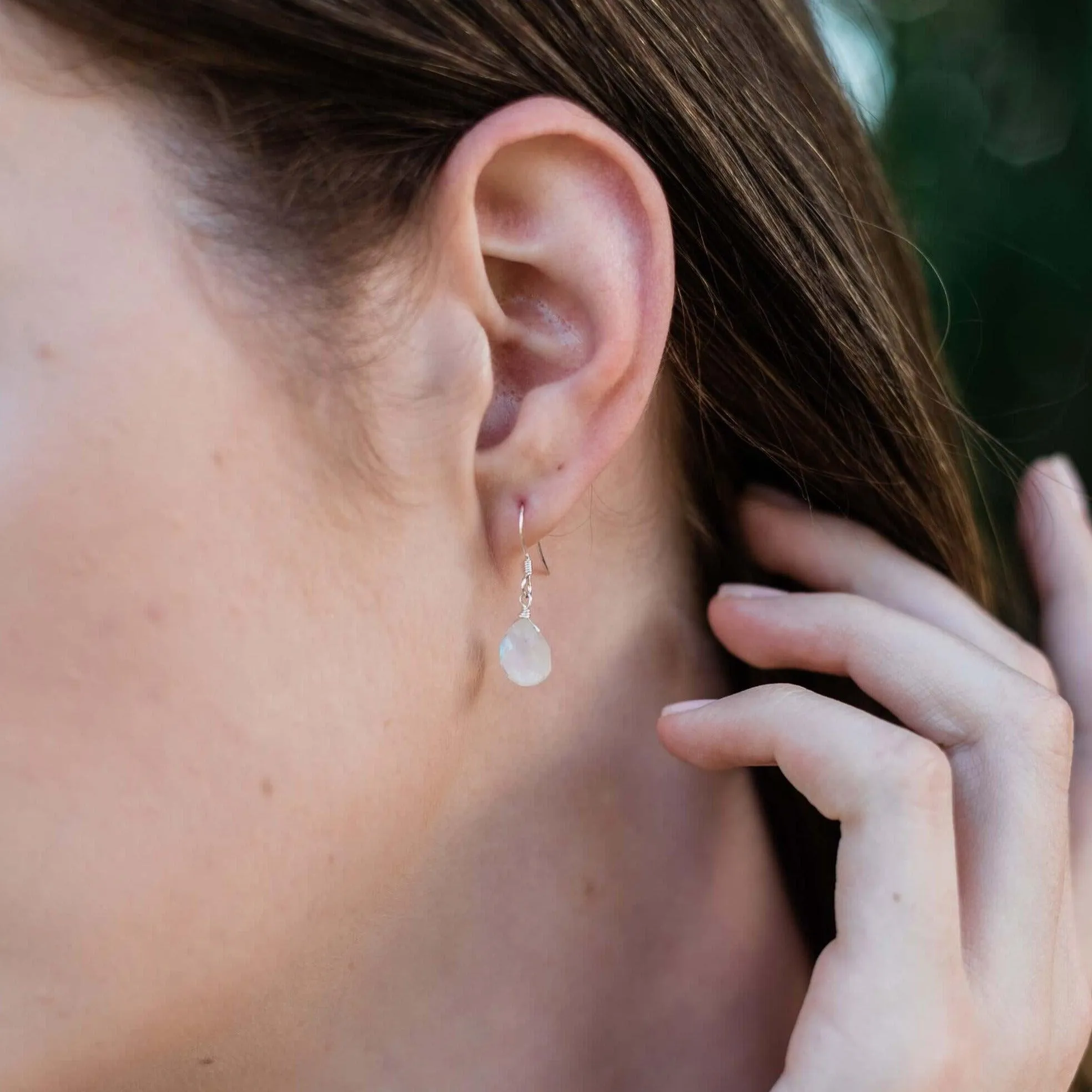 Rainbow Moonstone Gemstone Teardrop Dangle Earrings