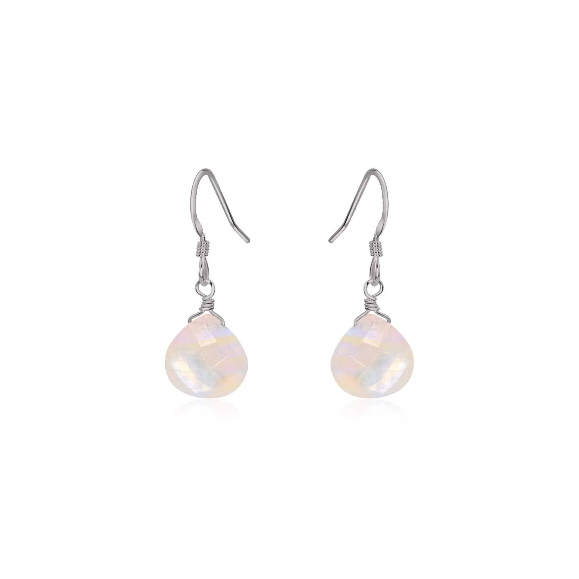 Rainbow Moonstone Gemstone Teardrop Dangle Earrings