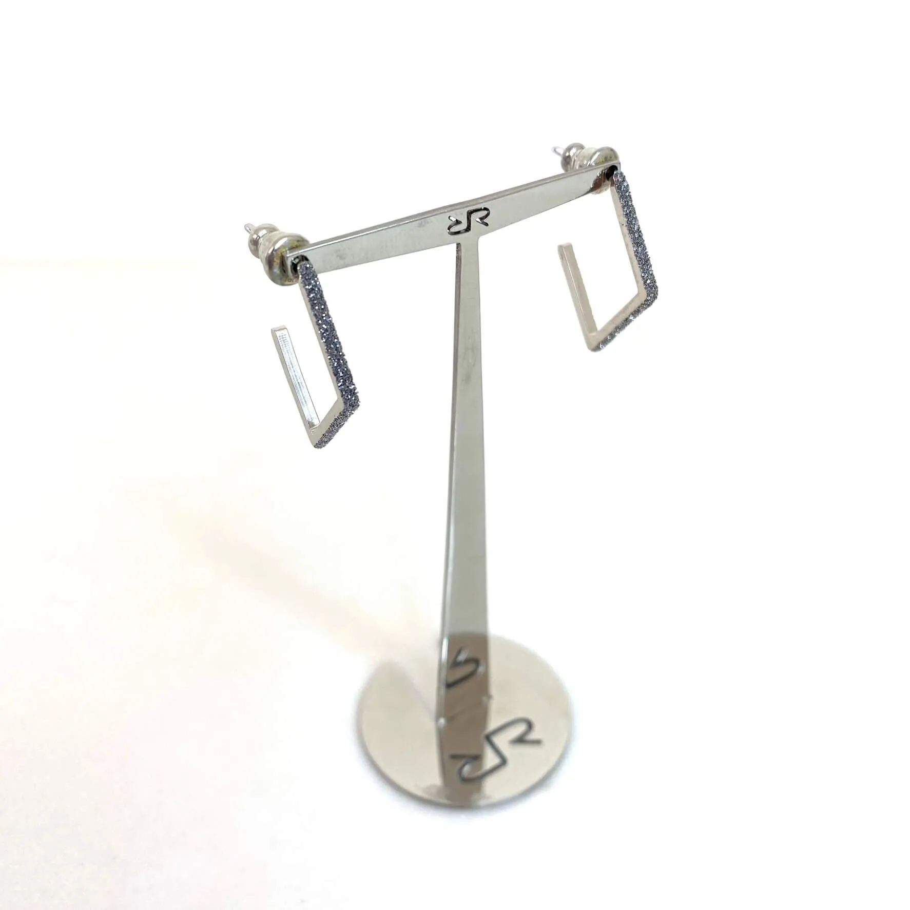Rebecca Jolie Silver Black Diamond Powder Angular Hoop Earrings
