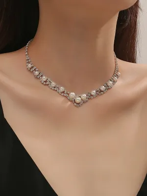 Rhinestone & Pearl Decor Necklace for Women Jewelry for Women Necklace