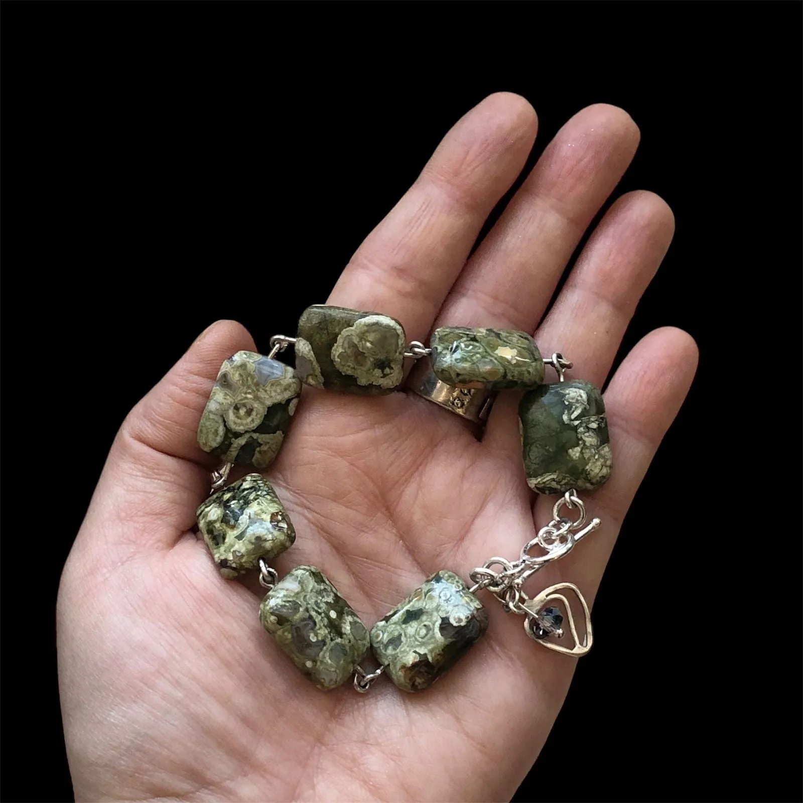 Rhyolite and 925 Silver Segmented Bracelet