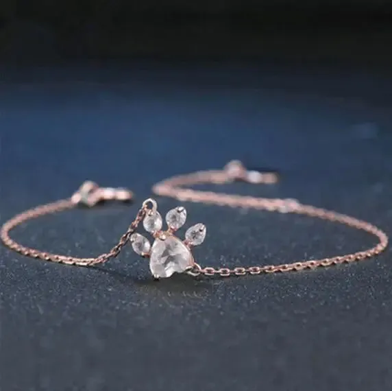 Rose Gold Color Bear Paw Dog Cat Claw Necklace for Women Pink Zircon Cute Footprint Women Choker Necklaces Cat Jewelry Sets