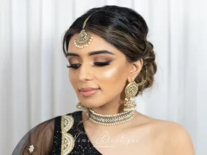 Royal Antique Gold & Pearl Chumke & Tikka Set (with earring chains)