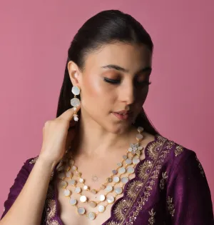 Samantha Elegant Shell Pearl Party Wear Set - with Earrings