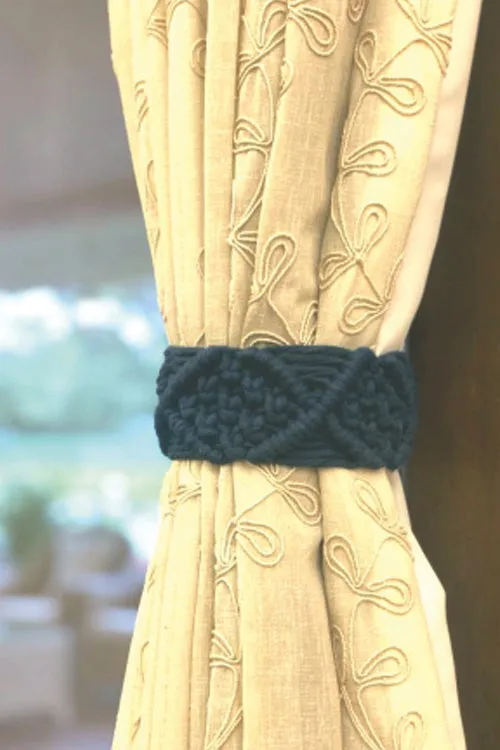Scandi Boho Macrame Curtain Tiebacks (Offwhite/ Sunshine Yellow)
