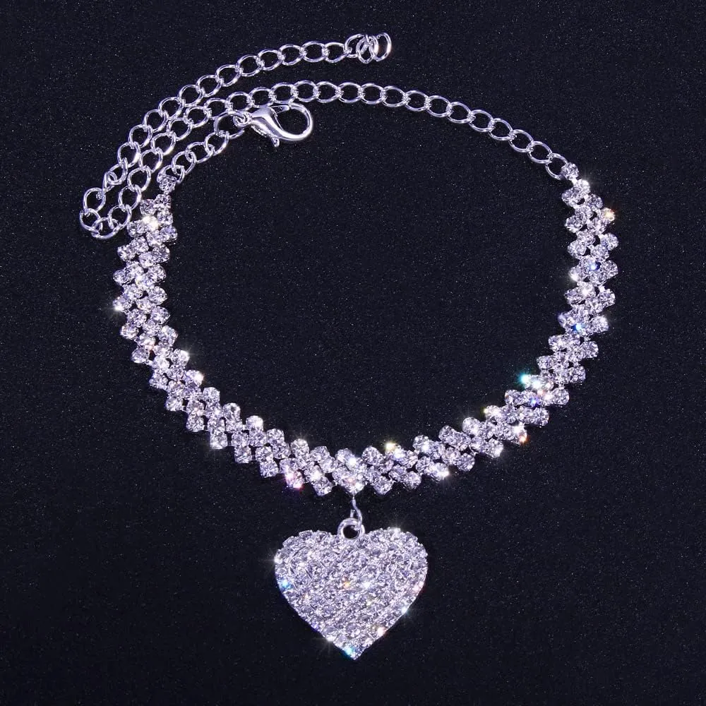 Silver & Gold Anklets & Bracelets for Women - Waterproof Stainless Steel Link Chain Tennis Rhinestone Diamond & Heart Butterfly Summer Beach Foot Jewelry