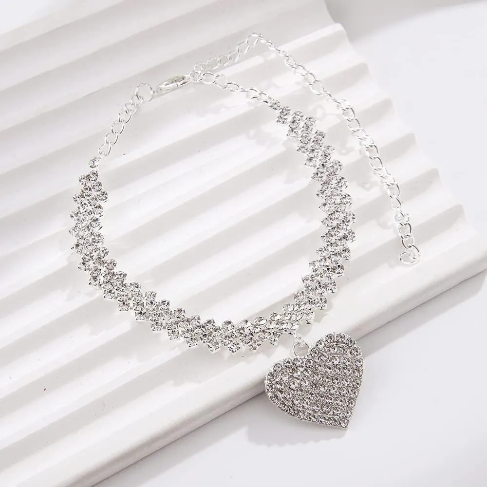 Silver & Gold Anklets & Bracelets for Women - Waterproof Stainless Steel Link Chain Tennis Rhinestone Diamond & Heart Butterfly Summer Beach Foot Jewelry