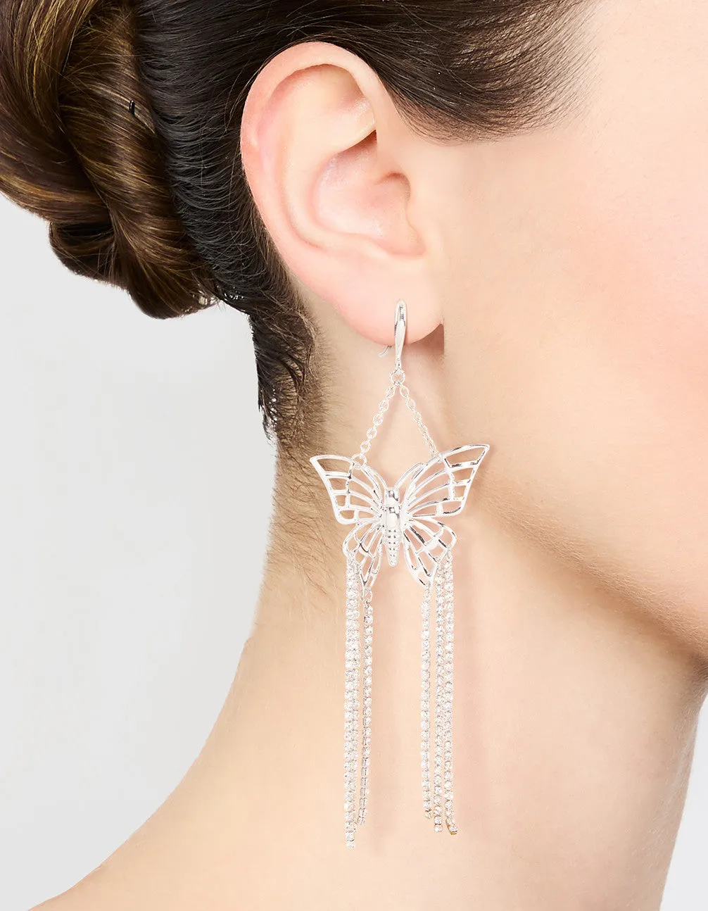 Silver Butterfly Cupchain Drop Earrings