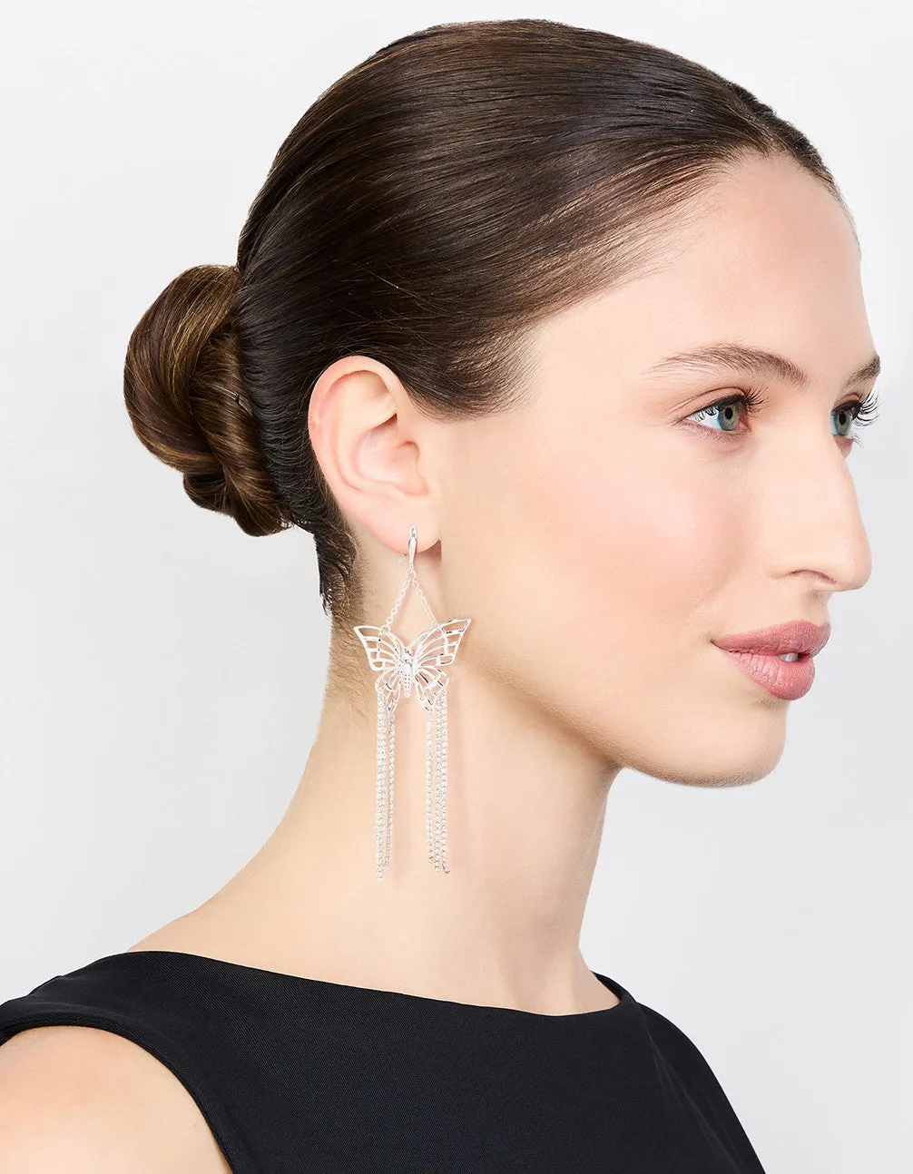Silver Butterfly Cupchain Drop Earrings