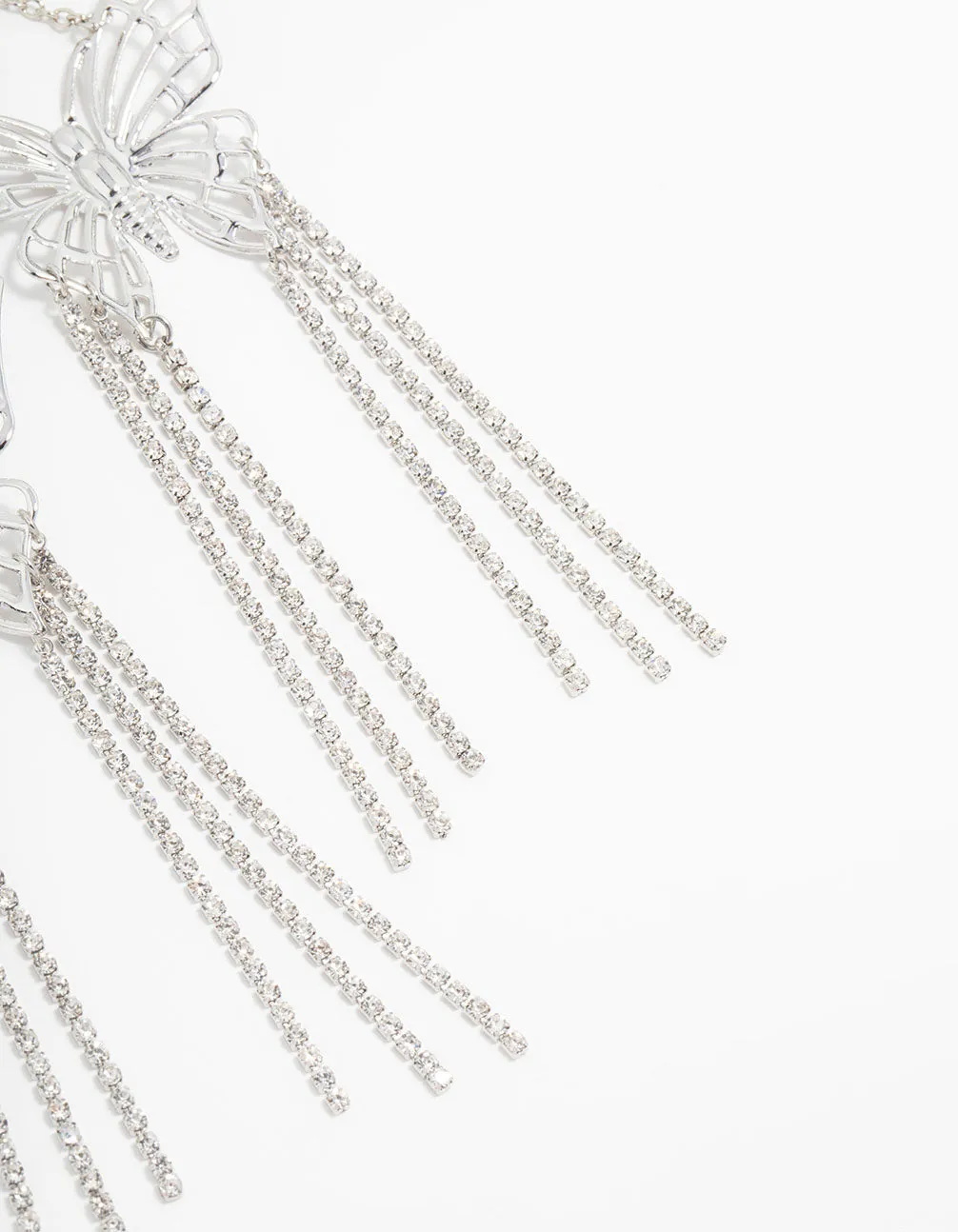 Silver Butterfly Cupchain Drop Earrings