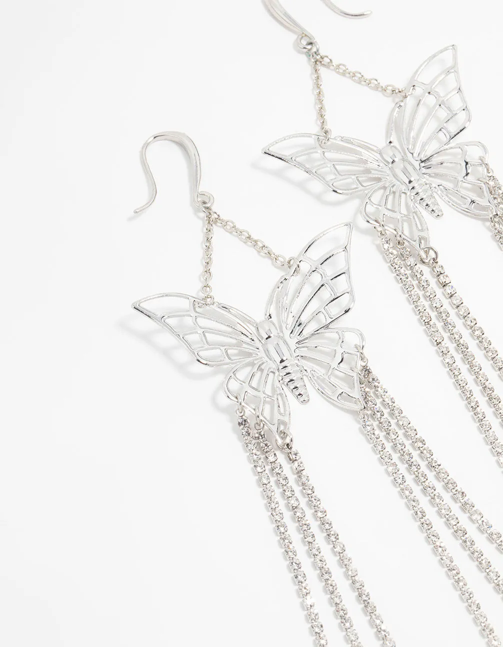 Silver Butterfly Cupchain Drop Earrings