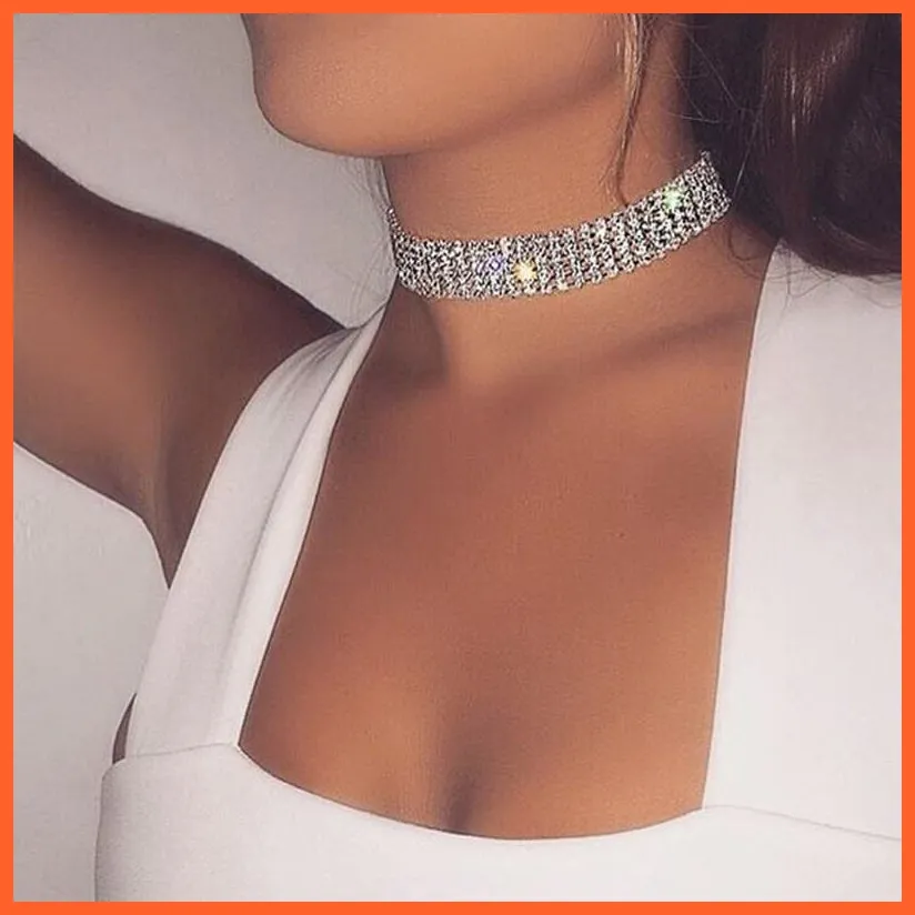 Silver Color New Crystal Rhinestone Choker Necklace