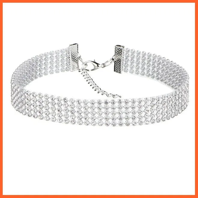 Silver Color New Crystal Rhinestone Choker Necklace