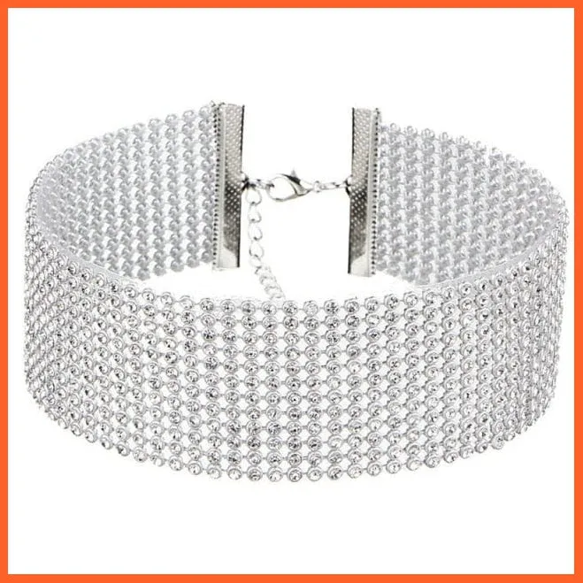 Silver Color New Crystal Rhinestone Choker Necklace
