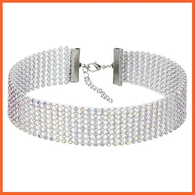 Silver Color New Crystal Rhinestone Choker Necklace