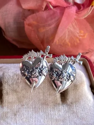 Silver Flaming Heart Earrings