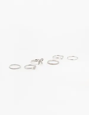 Silver Mixed Bow Cubic Zirconia Rings 6-Pack