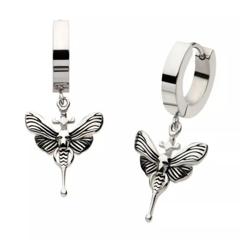 Skull Moth Huggie Drop Earrings