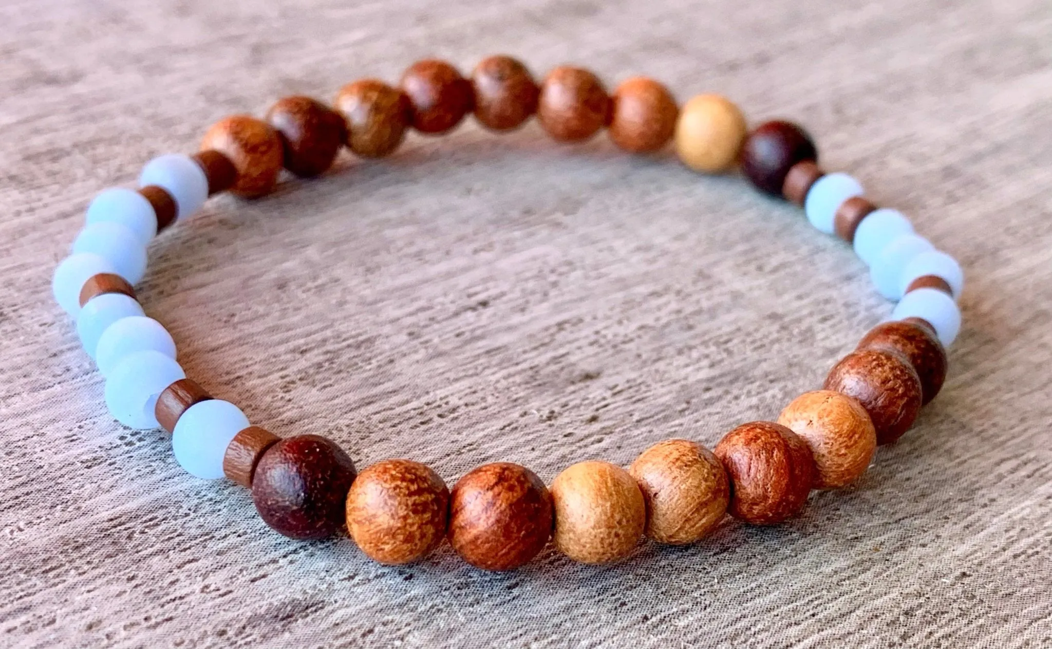 🔴SOLD🔴Sloan Handmade (Pale Blue) Cats Eye and Wood Expandable Bracelet