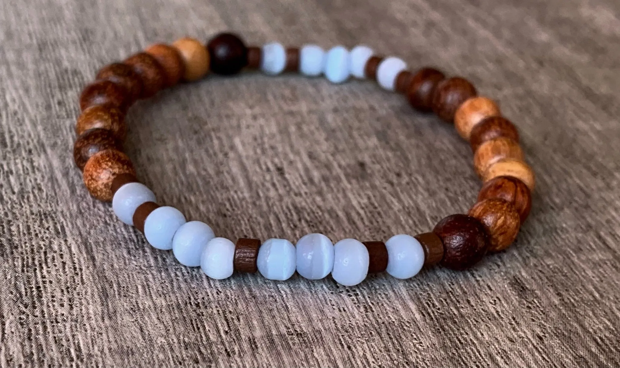 🔴SOLD🔴Sloan Handmade (Pale Blue) Cats Eye and Wood Expandable Bracelet