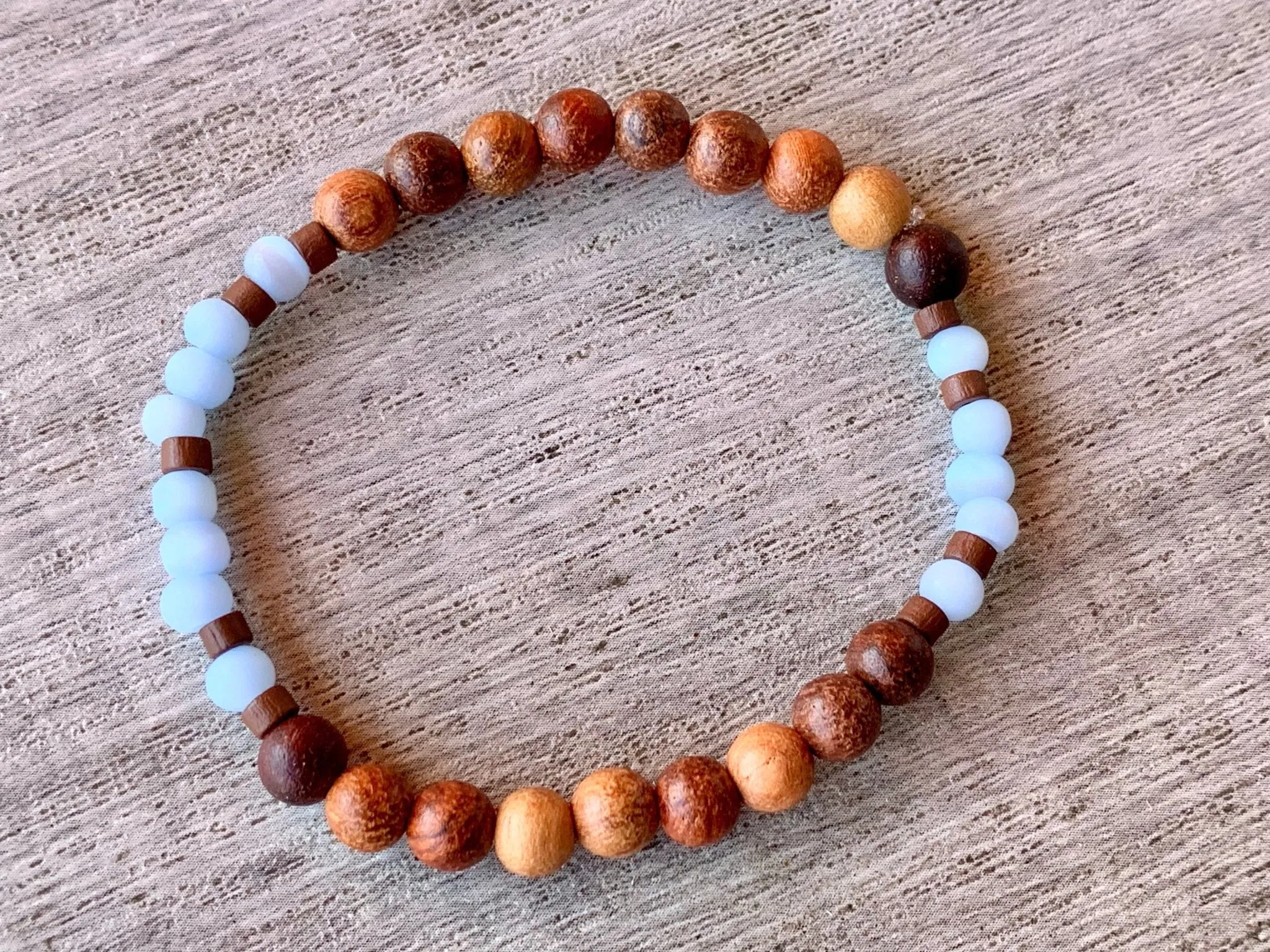 🔴SOLD🔴Sloan Handmade (Pale Blue) Cats Eye and Wood Expandable Bracelet