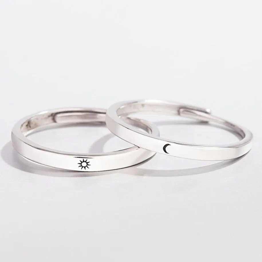 Sole Memory Sweet Romantic Valentine's Day Gift Sun Moon Love Vow 925 Sterling Silver Female Resizable Opening Rings SRI377