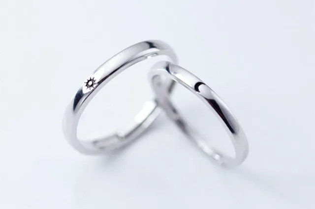 Sole Memory Sweet Romantic Valentine's Day Gift Sun Moon Love Vow 925 Sterling Silver Female Resizable Opening Rings SRI377