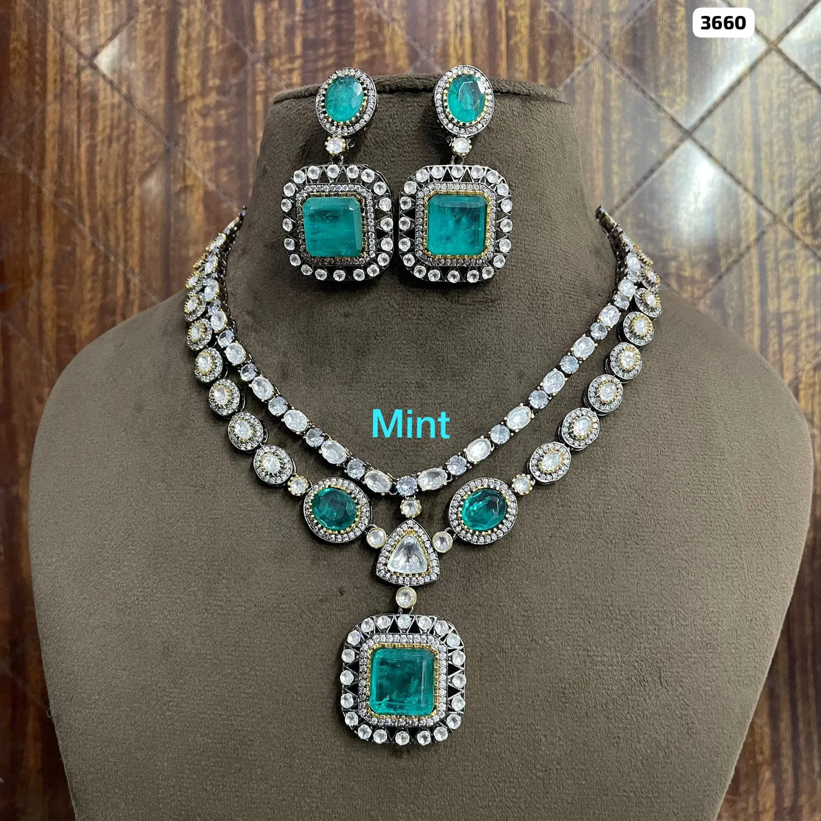 Statement CZ Polki Kundan Necklace with Earrings ,Perfect Wedding Necklace Set , Kundan Jewellery