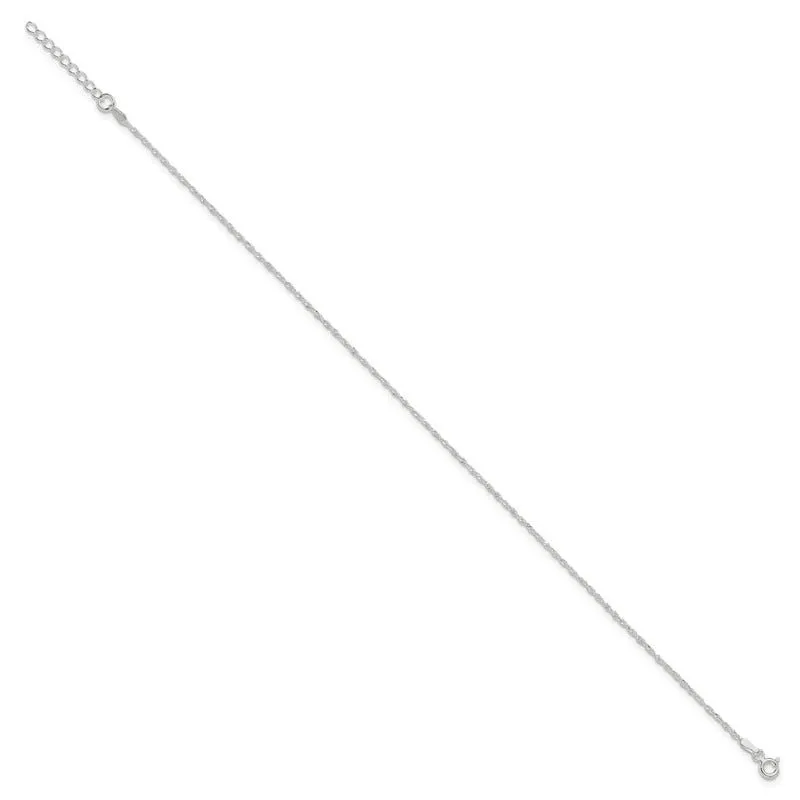 Sterling Silver 1.3mm Singapore 9in Plus 1in ext. Chain Anklet