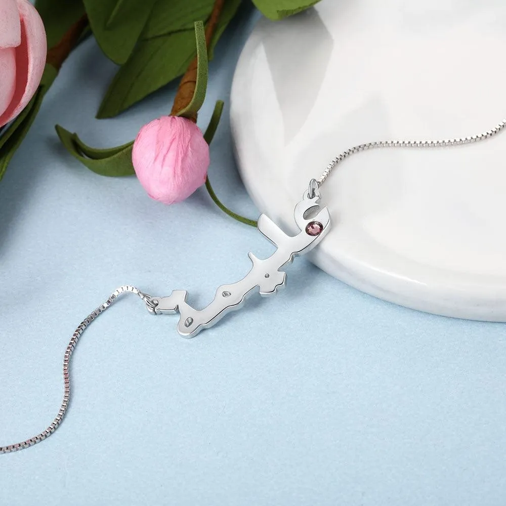 Sterling Silver Custom Arabic Name Necklace with Birthstone Personalized Nameplate Necklace Birthday Gift for Her