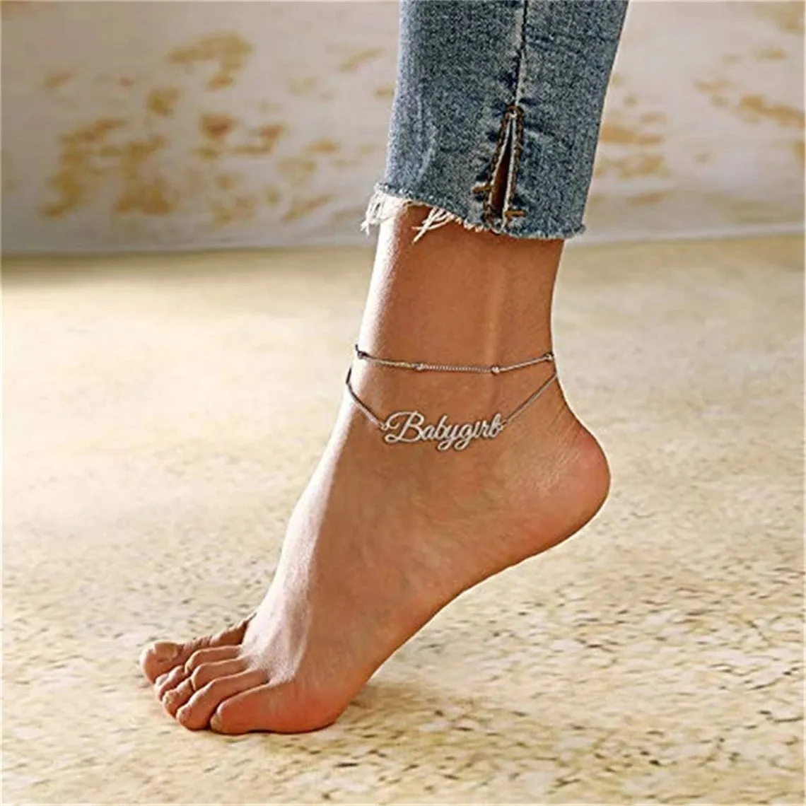 Sterling Silver Custom Name Multi-layered  Anklet