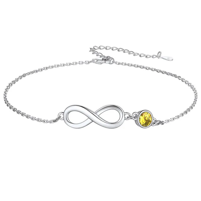Sterling Silver Endless Love Symbol Birthstone Single Layer Anklet